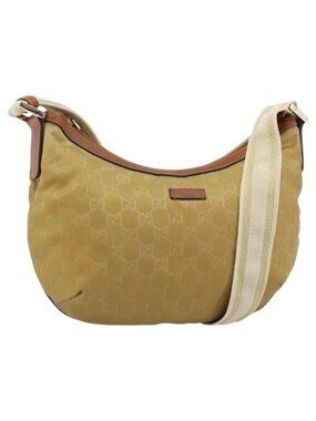Authentic GUCCI GG Canvas Shoulder Bag Nylon Beige Gold 181092